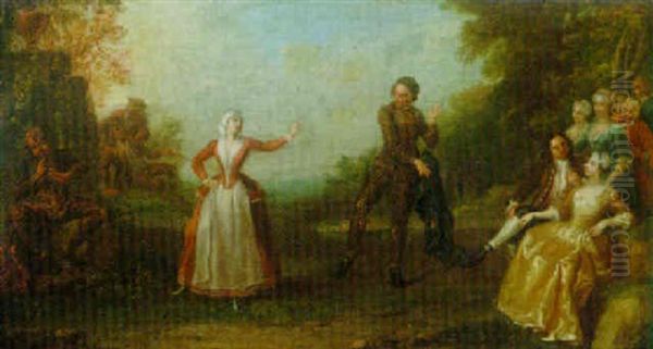 Fete Champetre With Figures Dancing Oil Painting by Antoine Pesne