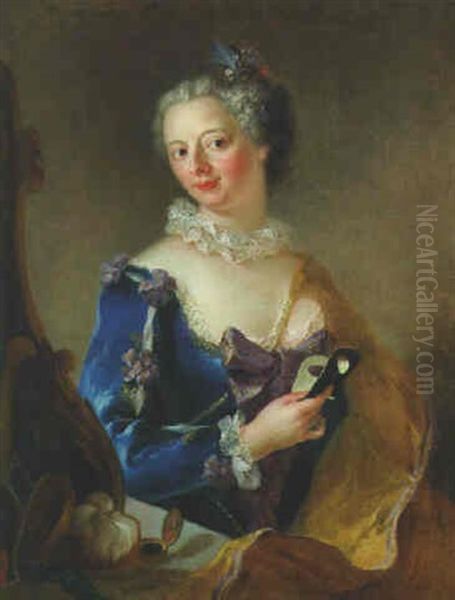 A Lady Preparing For A Masked Ball Oil Painting by Antoine Pesne