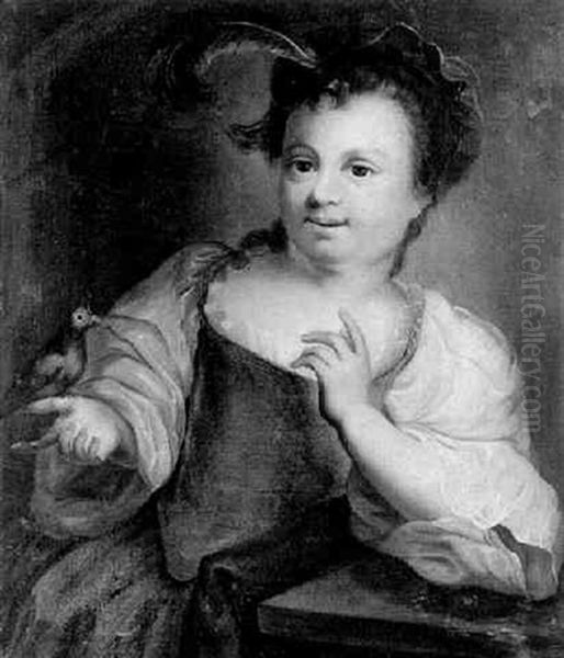 Portrait D'une Jeune Fille Tenant Un Oiseau Oil Painting by Antoine Pesne