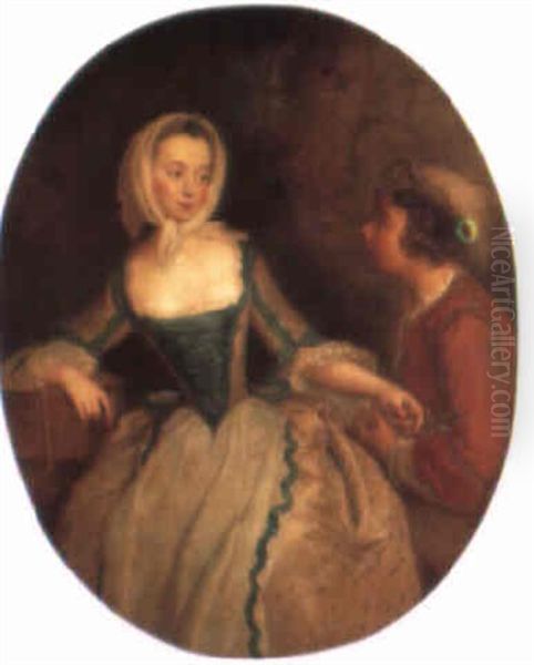 A Girl And Boy With A Bird's Nest And Birdcage Oil Painting by Antoine Pesne