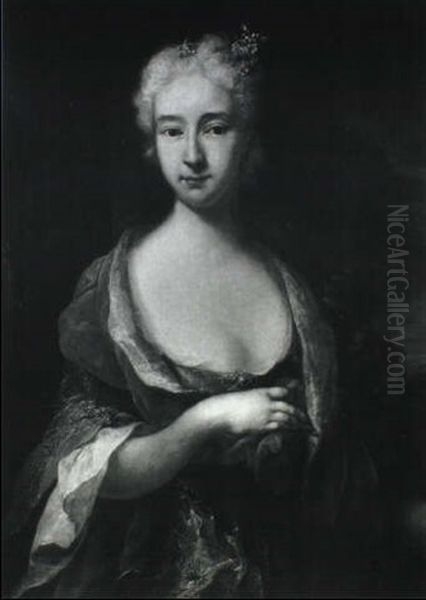 Portrait Of A Lady In A Blue Dress, Half-length Oil Painting by Antoine Pesne