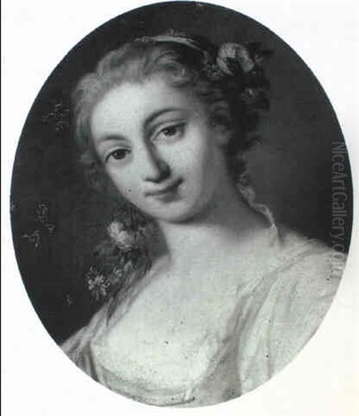 Portrait Of A Lady In A White Dress With Flowers In Her Hair Oil Painting by Antoine Pesne