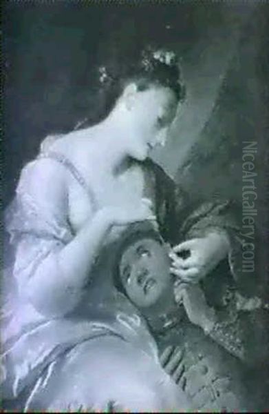 Jeune Femme Percant L'oreille D'un Petit Serviteur Oil Painting by Antoine Pesne