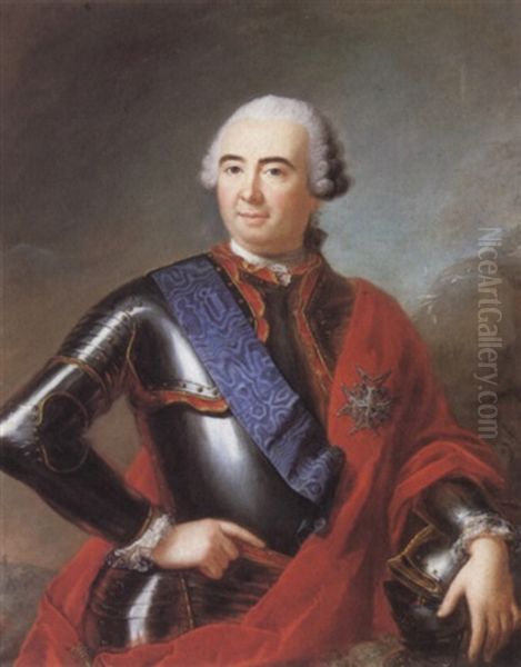 Portrait Of The Marquis De Montcalm Wearing The Sash And    Star Of The French Order Of Saint-esprit Oil Painting by Antoine Pesne