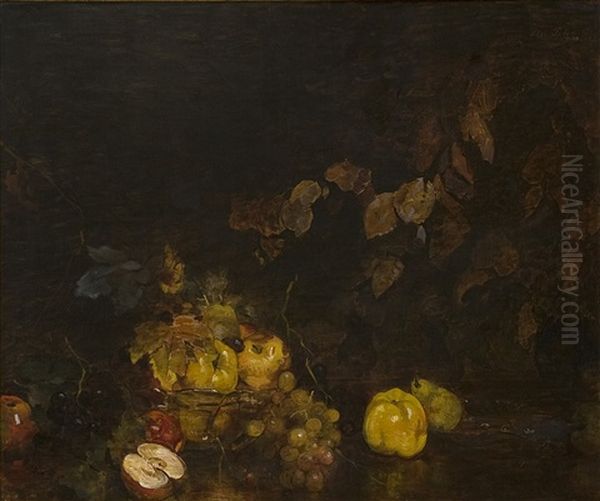 Stilleben Med Frukter, Kvistar Och Blad Oil Painting by Axel Peter