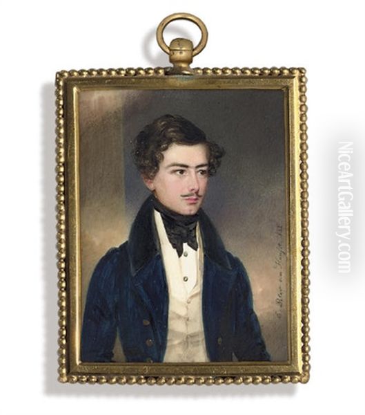 A Young Gentleman, In Navy Blue Coat, White Waistcoat Oil Painting by Emanuel Thomas Peter