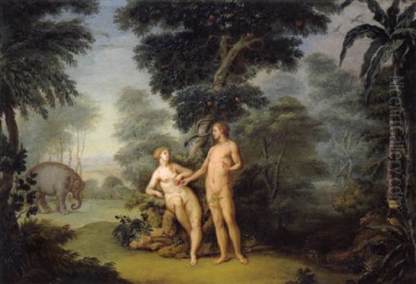 Adam Und Eva Im Paradies Oil Painting by Wenceslaus (Wenzel) Peter