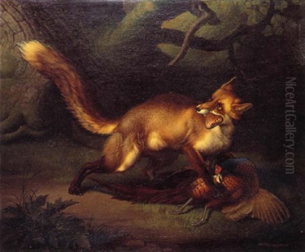 Renard Attrapant Un Faisan Oil Painting by Wenceslaus (Wenzel) Peter