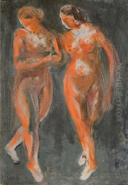 Deux Baigneuses Oil Painting by Adolphe Peterelle