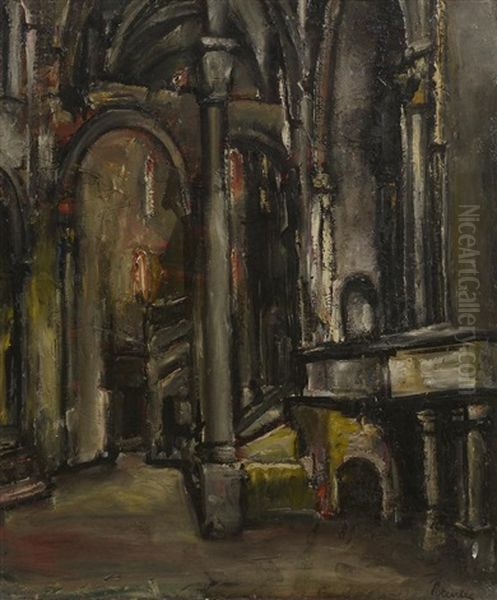 Interieur D'eglise Oil Painting by Adolphe Peterelle