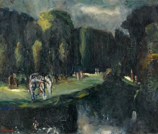 Danseuses Dans Un Parc Oil Painting by Adolphe Peterelle