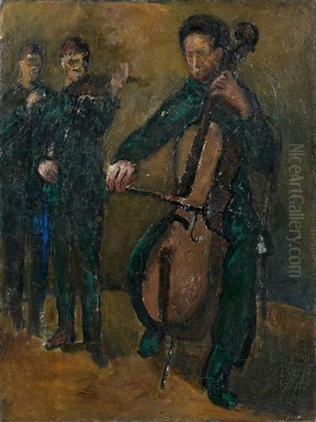 Le Violoncelliste Oil Painting by Adolphe Peterelle