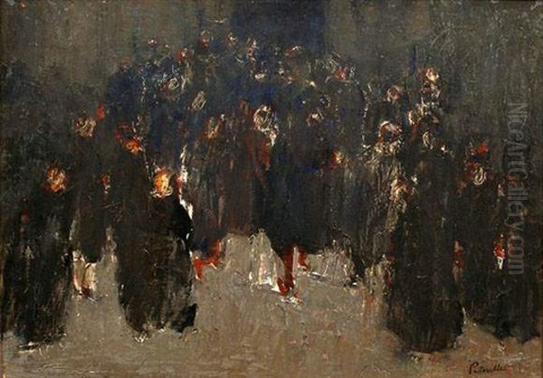 Foule Sur La Place Oil Painting by Adolphe Peterelle