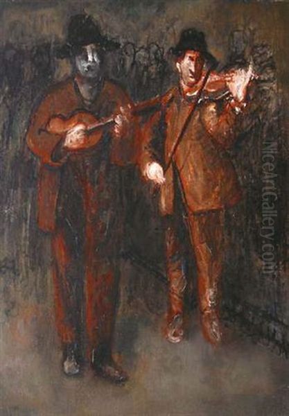 Deux Violonistes Oil Painting by Adolphe Peterelle