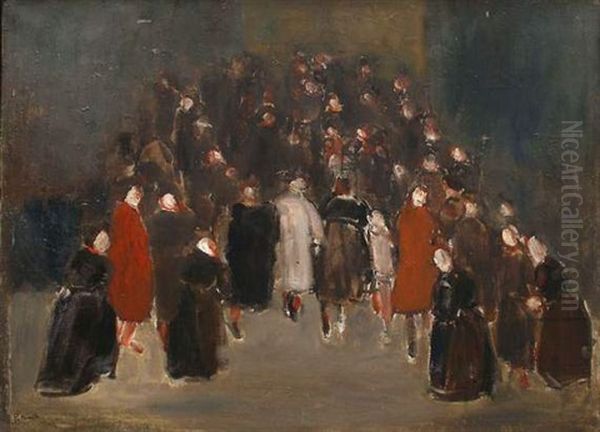 Foule Sur La Place Oil Painting by Adolphe Peterelle