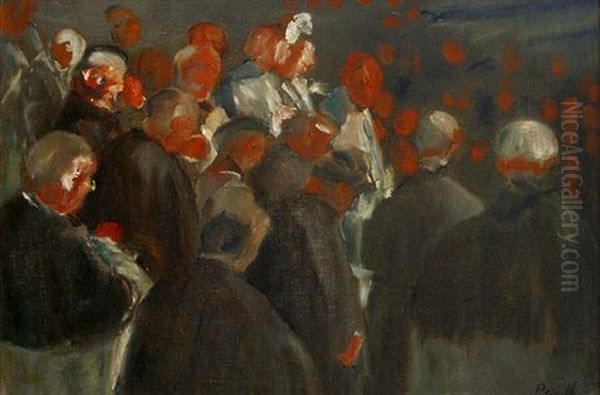 L'assemblee Oil Painting by Adolphe Peterelle