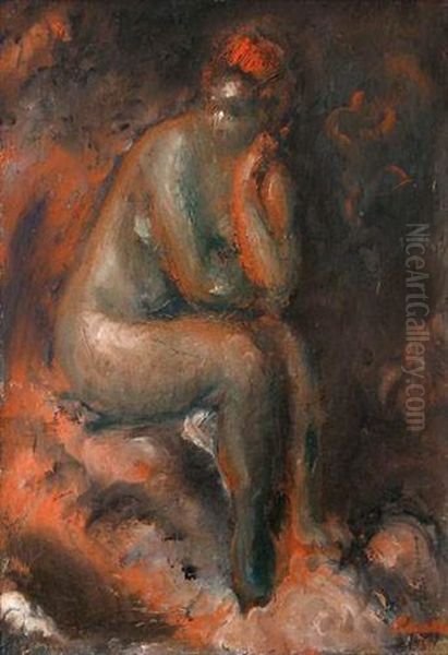 Baigneuse Rouge Oil Painting by Adolphe Peterelle