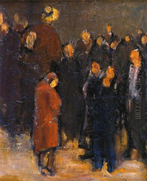 L'assemblee Oil Painting by Adolphe Peterelle