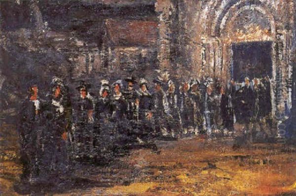 Sortie D'eglise Oil Painting by Adolphe Peterelle