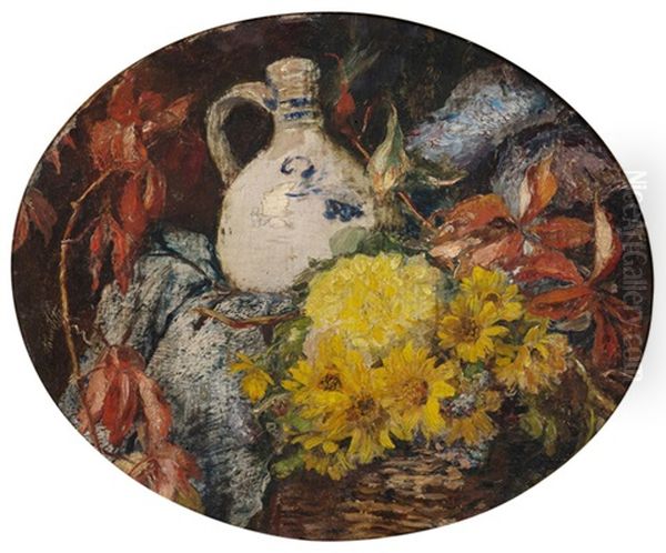 Stilleben Mit Blumen, Zweigen Und Tonkrug Oil Painting by Anna Peters