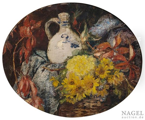 Stilleben Mit Blumen, Zweigen Und Tonkrug Oil Painting by Anna Peters