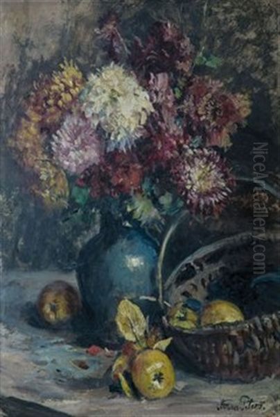 Blumenstrauss Mit Apfelkorb Oil Painting by Anna Peters