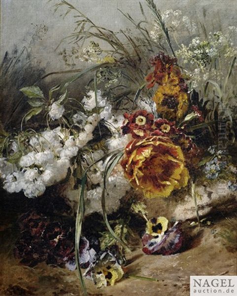 Wiesenstuck Mit Pfingstrose, Stiefmutterchen, Phlox Und Schleierkraut Oil Painting by Anna Peters