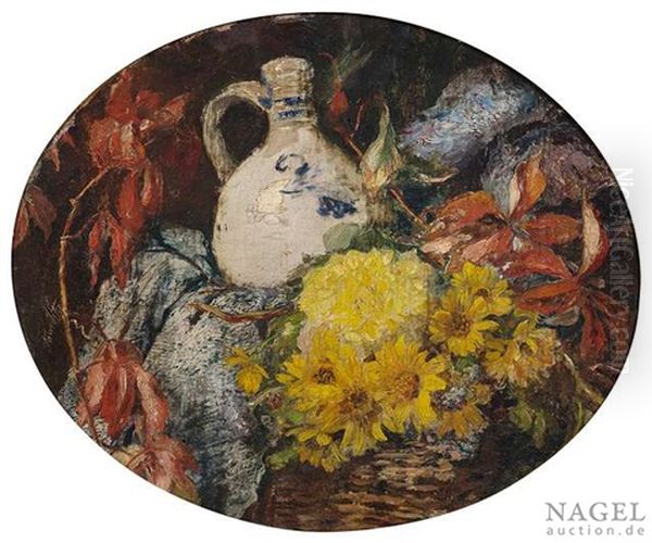 Stilleben Mit Blumen, Zweigen Und Tonkrug Oil Painting by Anna Peters