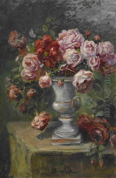 Rosen In Kratervase Oil Painting by Anna Peters