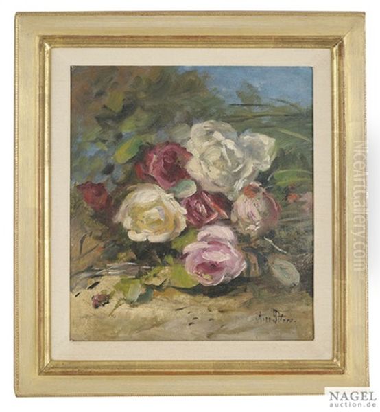 Stilleben Mit Buntem Pfingstrosenbouquet Oil Painting by Anna Peters