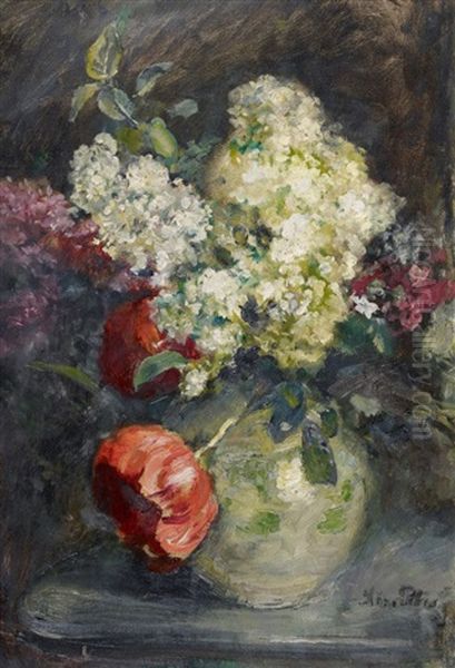 Bluhender Flieder Mit Mohn In Einer Vase Oil Painting by Anna Peters