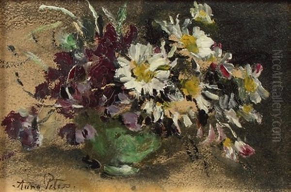 Margeriten Und Wiesenblumen In Einer Grunen Kugelvase Oil Painting by Anna Peters