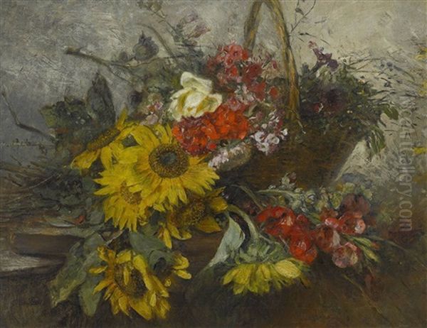 Sommerblumen In Einem Korb Oil Painting by Anna Peters