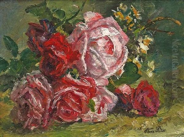 Arrangement Aus Rosefarbenen Und Roten Rosen Oil Painting by Anna Peters