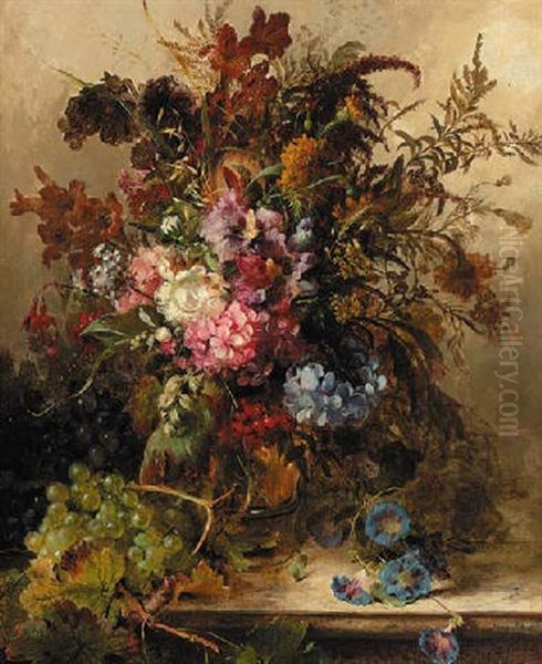 A Field Bouquet With Hydrangea, Fuchsia And Other Flowers Oil Painting by Anna Peters