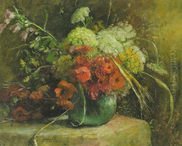 Feldblumenstraus In Bauchiger Vase Oil Painting by Anna Peters