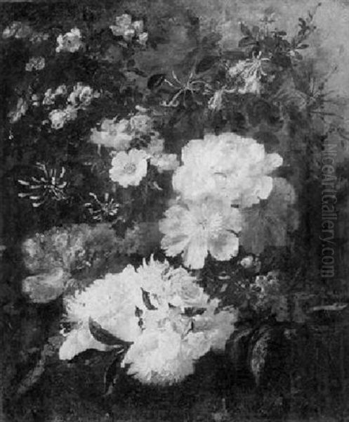 Stilleben Mit Paonien, Heckenrosen, Apfelbluten Und Anderen Blutenzweigen Oil Painting by Anna Peters