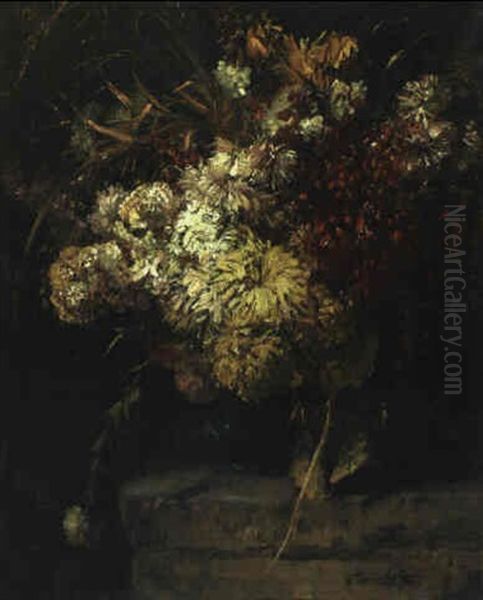 Bunter Sommerblumenstraus In Einer Vase Auf Dem Mauervorsprung Oil Painting by Anna Peters