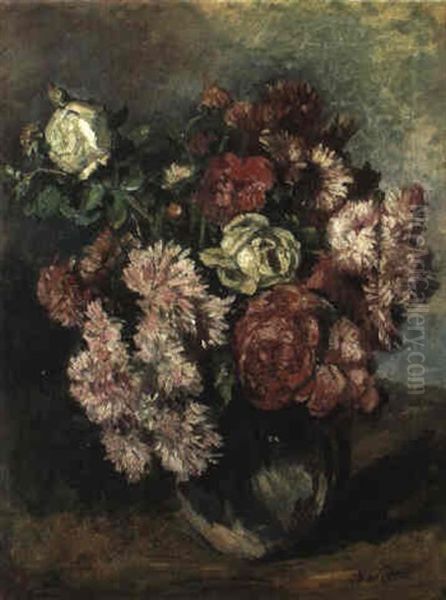 Sommerstraus Aus Pfingst- Und Heckenrosen In Einer Kugelvase Oil Painting by Anna Peters