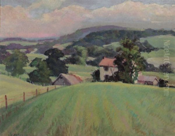 Rural Landscape With Buildings Oil Painting by Bernard E. Peters