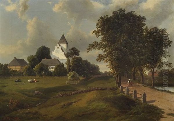 Ansicht Von Ziethen Bei Anklam: Marienkirche Und Pfarrhaus Oil Painting by Bernhard Peters