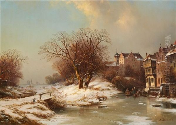 Winter Landscape With A City View Oil Painting by Bernhard Peters