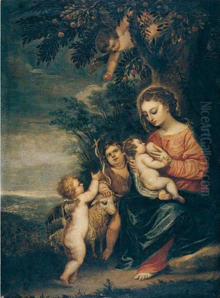 The Madonna And Child With The Infant Saint John The Baptist In A Landscape Oil Painting by Pedro Anastasio Bocanegra