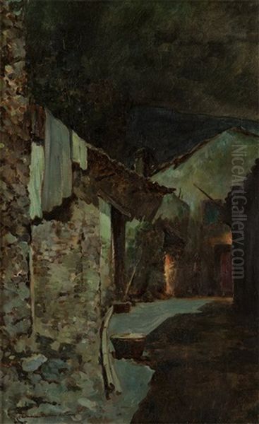 Nocturnal Alleyway Oil Painting by Charles Rollo Peters