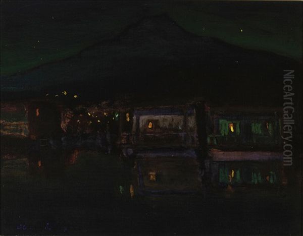 Houseboats In Moonlight, Greenbrae Oil Painting by Charles Rollo Peters