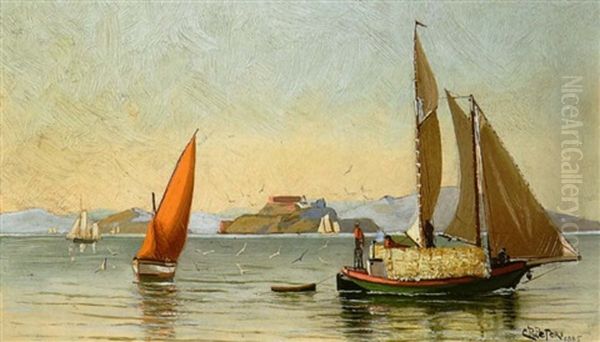 A View Of Alcatraz With Fishing Boats In The Foreground Oil Painting by Charles Rollo Peters