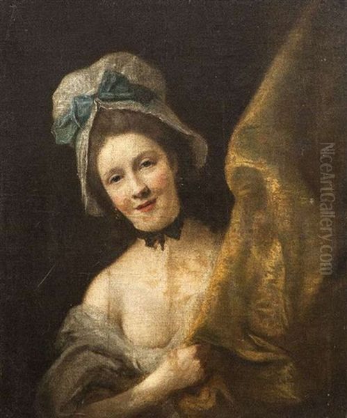 Woman By A Curtain Oil Painting by Rev. Matthew William Peters