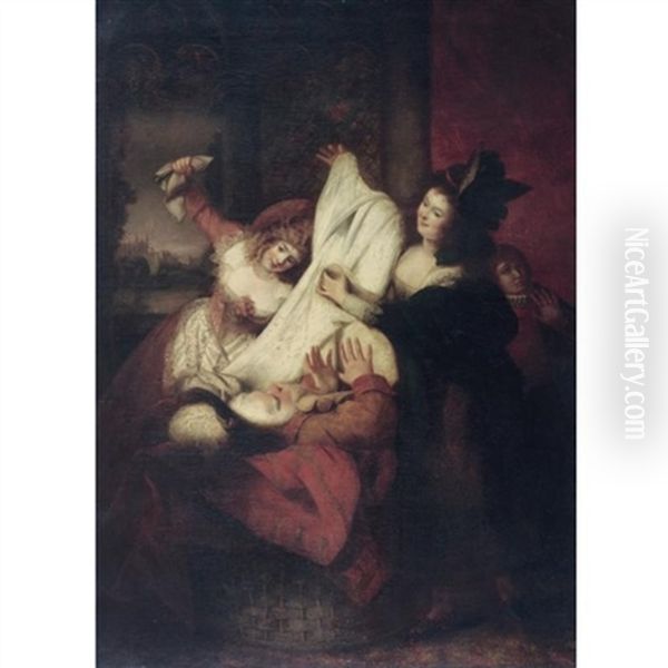 Mrs Page, Mrs Ford And Falstaff. Falstaff Goes Into The Basket; They Cover Him With Foul Linen (scene From Act Iii Scene Iii, The Merry Wives Of Windsor) Oil Painting by Rev. Matthew William Peters