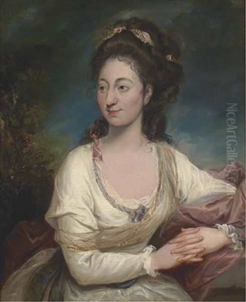 Portrait Of A Lady, Three-quarter-length, In A White Dress Oil Painting by Rev. Matthew William Peters