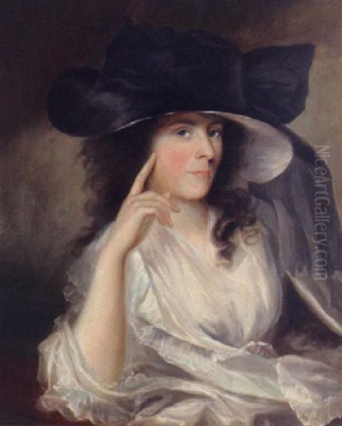 Portrait Of A Lady Wearing A White Dress And Black Hat Oil Painting by Rev. Matthew William Peters